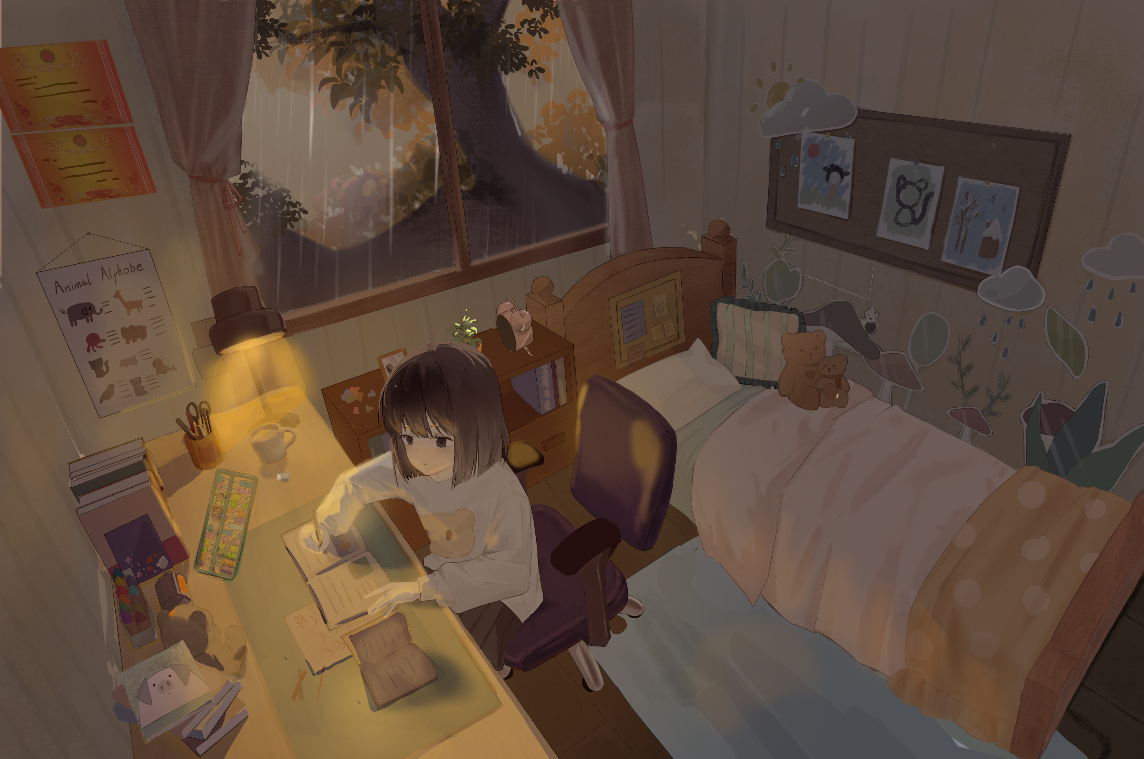 雨夜中的小雨房间 LOFI 学习界面