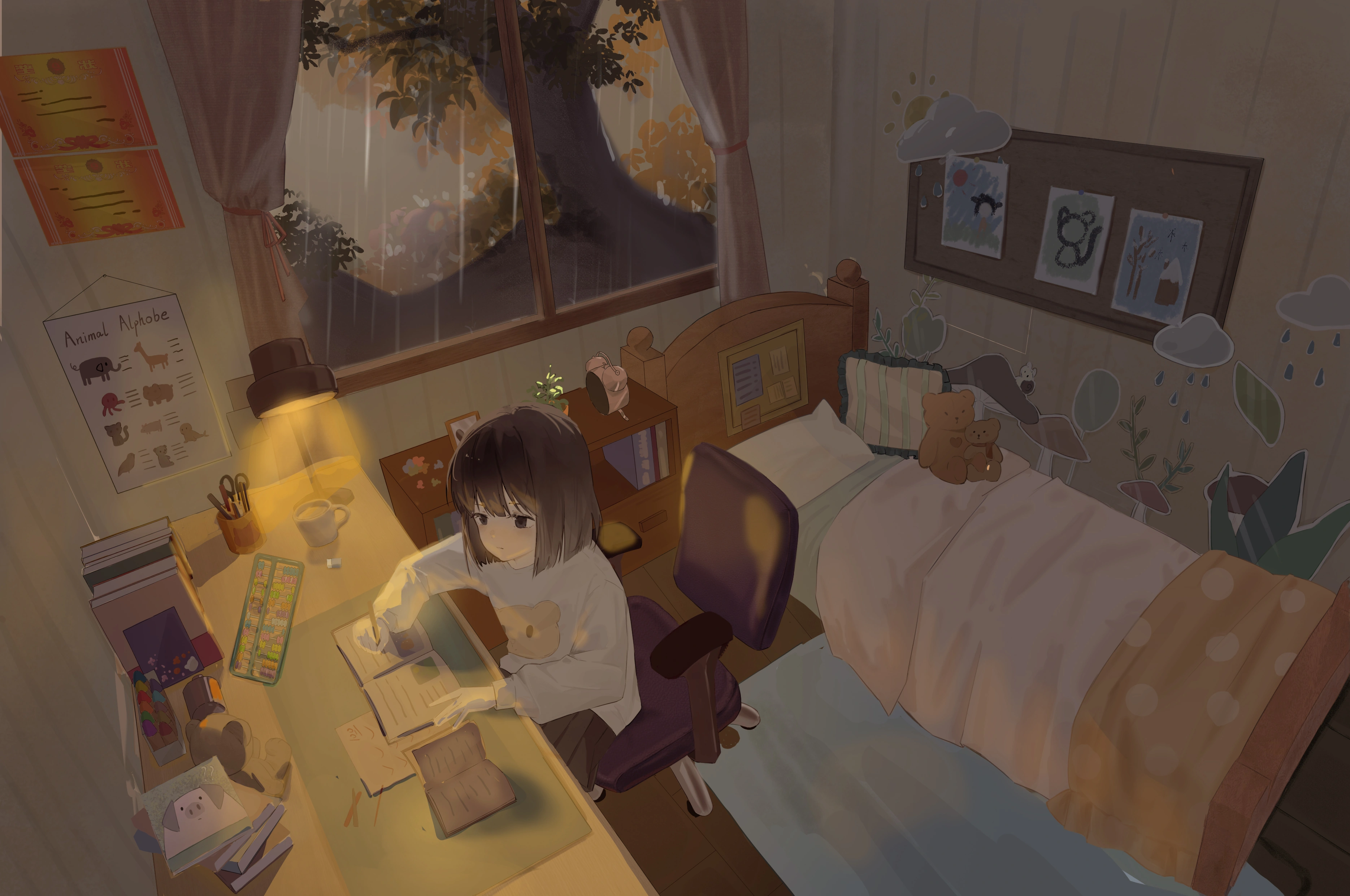 雨夜中的小雨房间 LOFI 学习界面