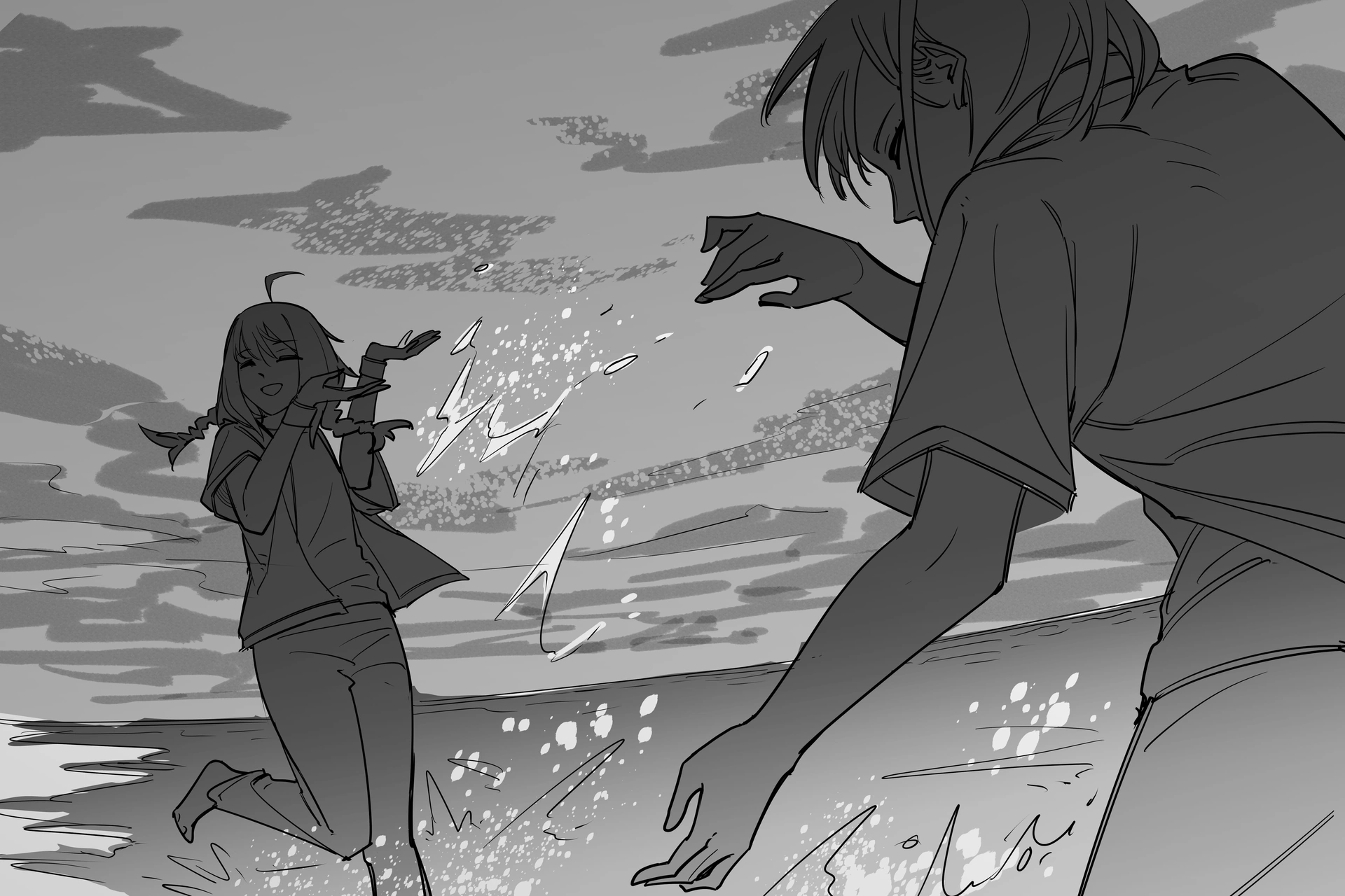 海边场景中的少年与少女剧情草图