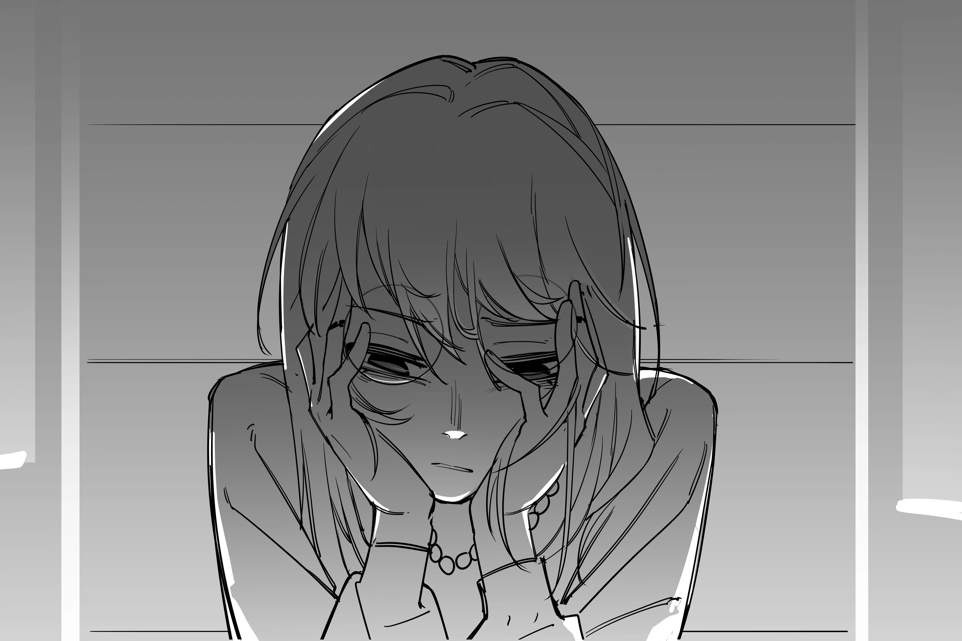 小雨在走廊中情绪低落的剧情画面
